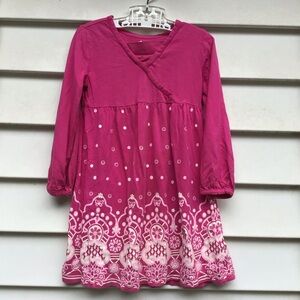 The Childrens Place Dress Girls Sz 4 Pink White Graphic Print Dots Faux Wrap